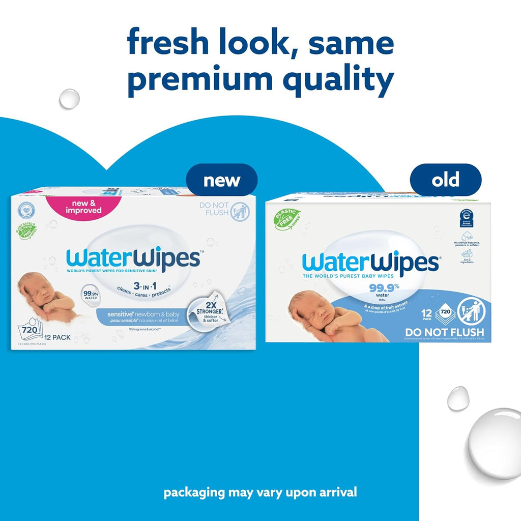 WaterWipes Sensitive+ Newborn & Baby Wipes, 3-In-1 Cleans, Cares, Protects