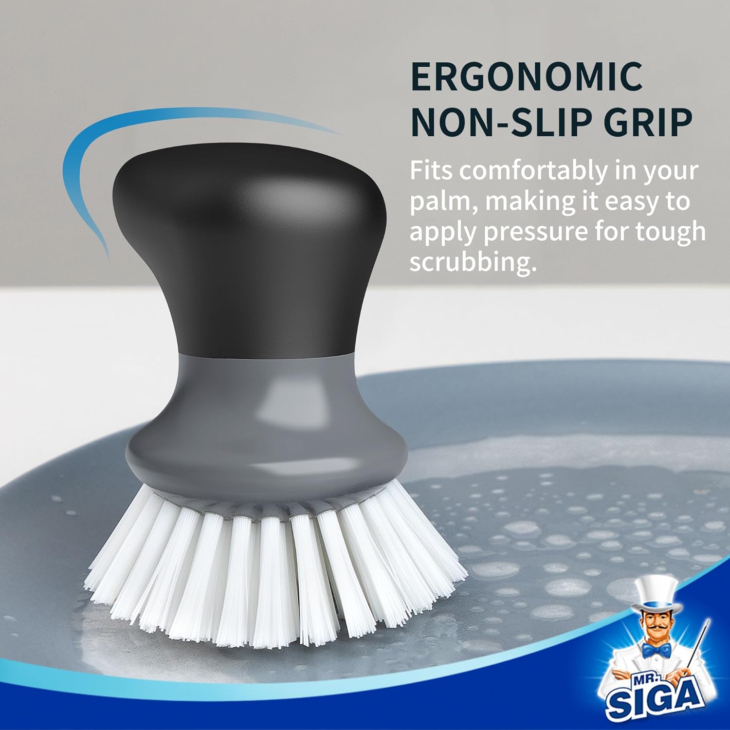 MR.SIGA Dish Scrub Brush, Palm Brush Dish Scrubber with Ergonomic Grip