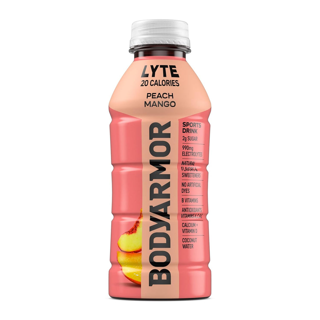 BODYARMOR LYTE, Peach Mango, Electrolyte Drink, 20 Calories, 16 Fl Oz Bottles