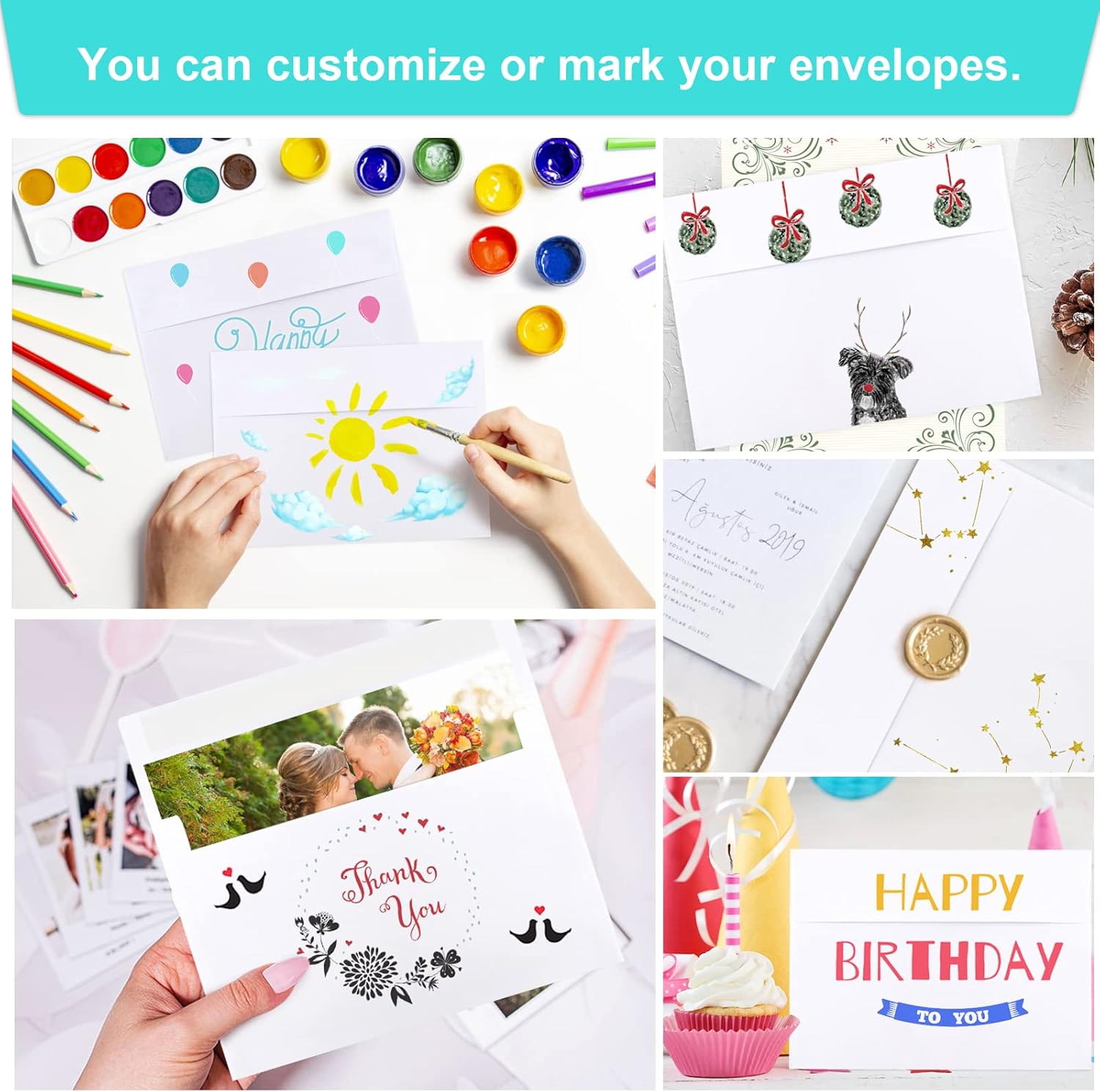 50 Packs 5x7 Envelopes, White A7 5x7 Envelopes for Invitations, Printable