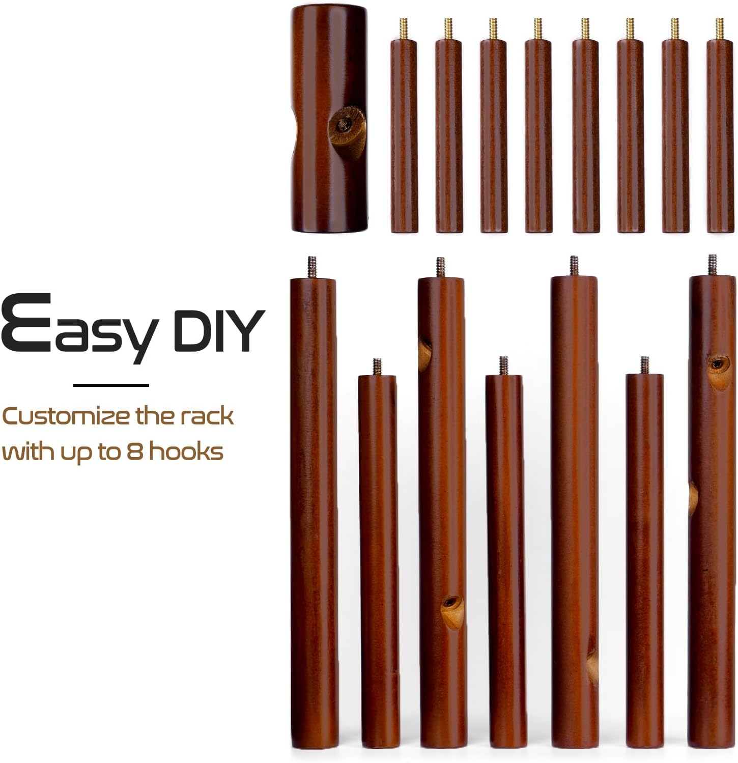 Solid Wooden Coat Rack Freestanding, New Zealand Pine Coat Tree with 8 Hooks