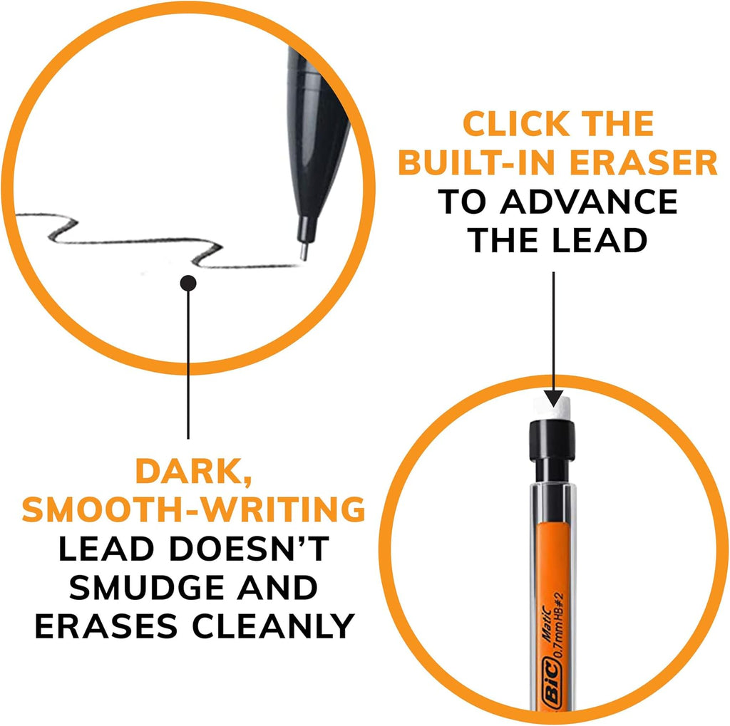 BIC Xtra-Smooth Mechanical Pencils with Erasers, Medium Point (0.7mm)