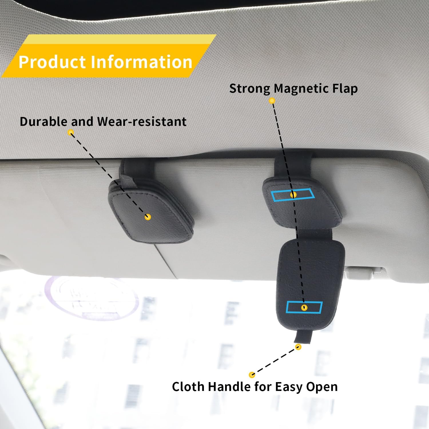 Yuoyar Sunglass Holder for Car, Magnetic Leather Sunglasses Holder and Ticket