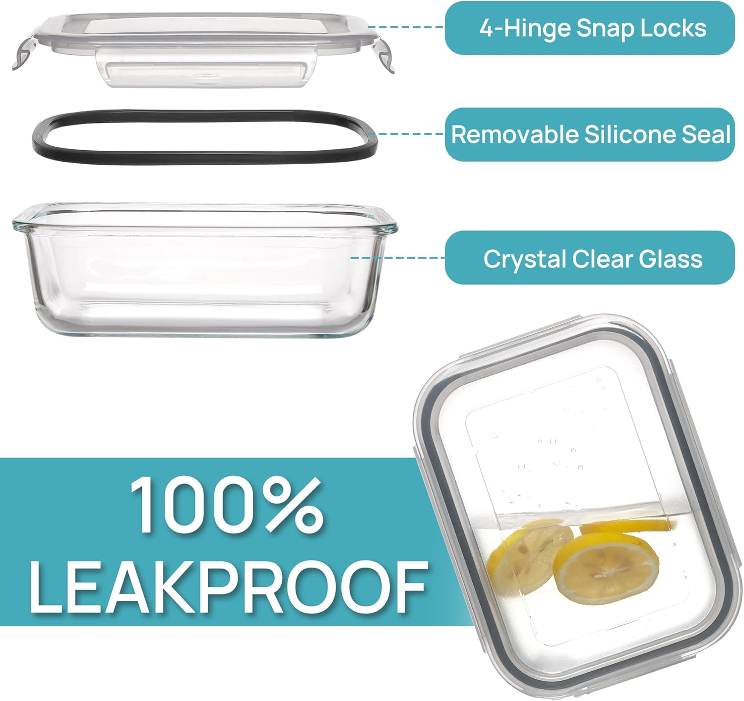 Vtopmart 5Pack 22oz Glass Storage Containers with Lids, Glass Meal Prep Food