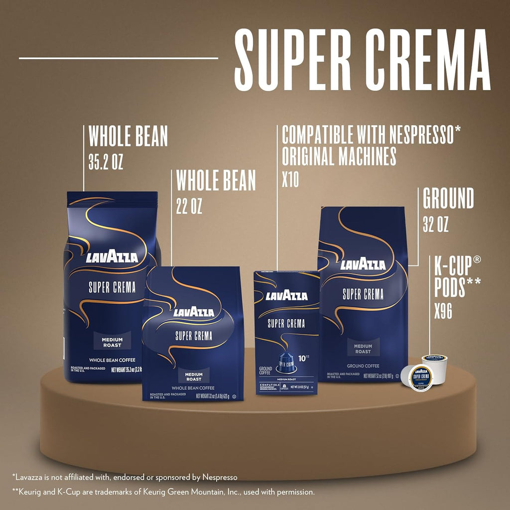 Lavazza Super Crema Whole Bean Coffee, Medium Espresso Roast, Arabica and