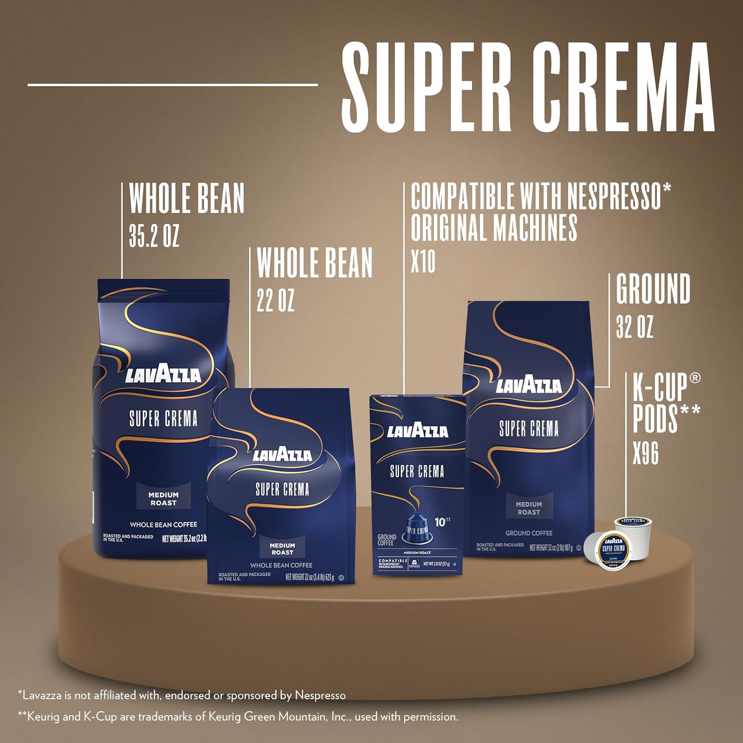 Lavazza Super Crema Whole Bean Coffee, Medium Espresso Roast, Arabica and