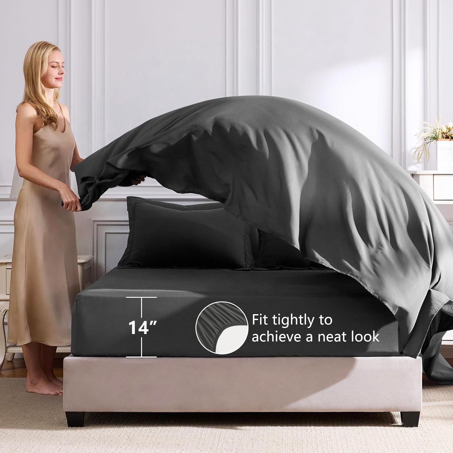 CozyLux Queen Comforter Set Dark Grey - Bed in a Bag Queen Size 7 Pieces