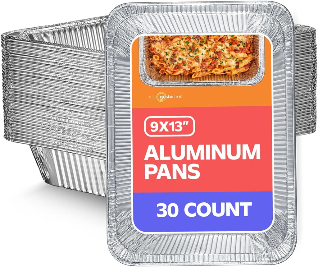 GUSTO 9x13 Inch Aluminum Foil Pans [30 Count] Half Size Deep