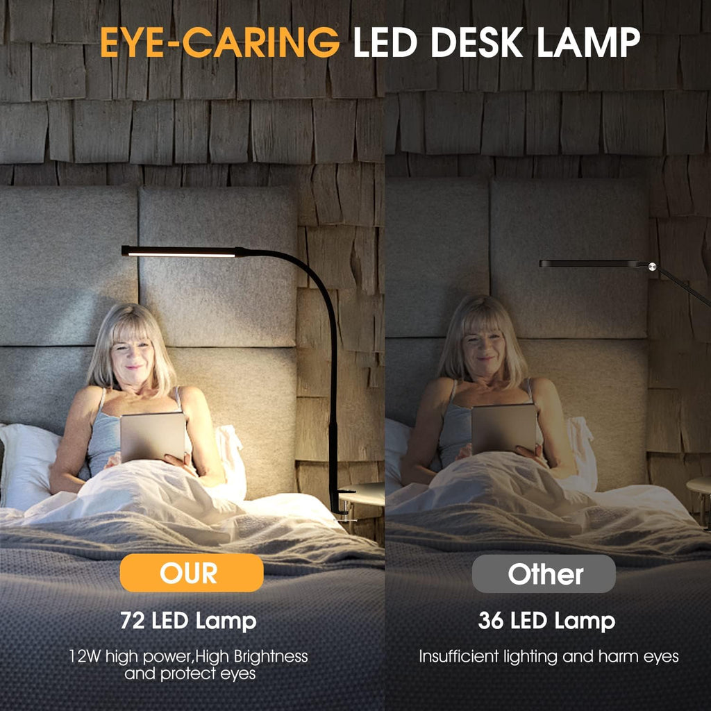Voncerus LED Desk Lamp with Clamp, Eye-Caring Clip on Lights for Home Office