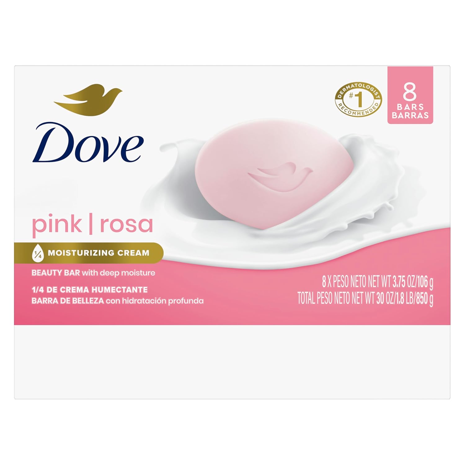 Dove Beauty Bar Soap Pink Rosa, 8 Bars for Soft, Smooth Skin, Cleans &