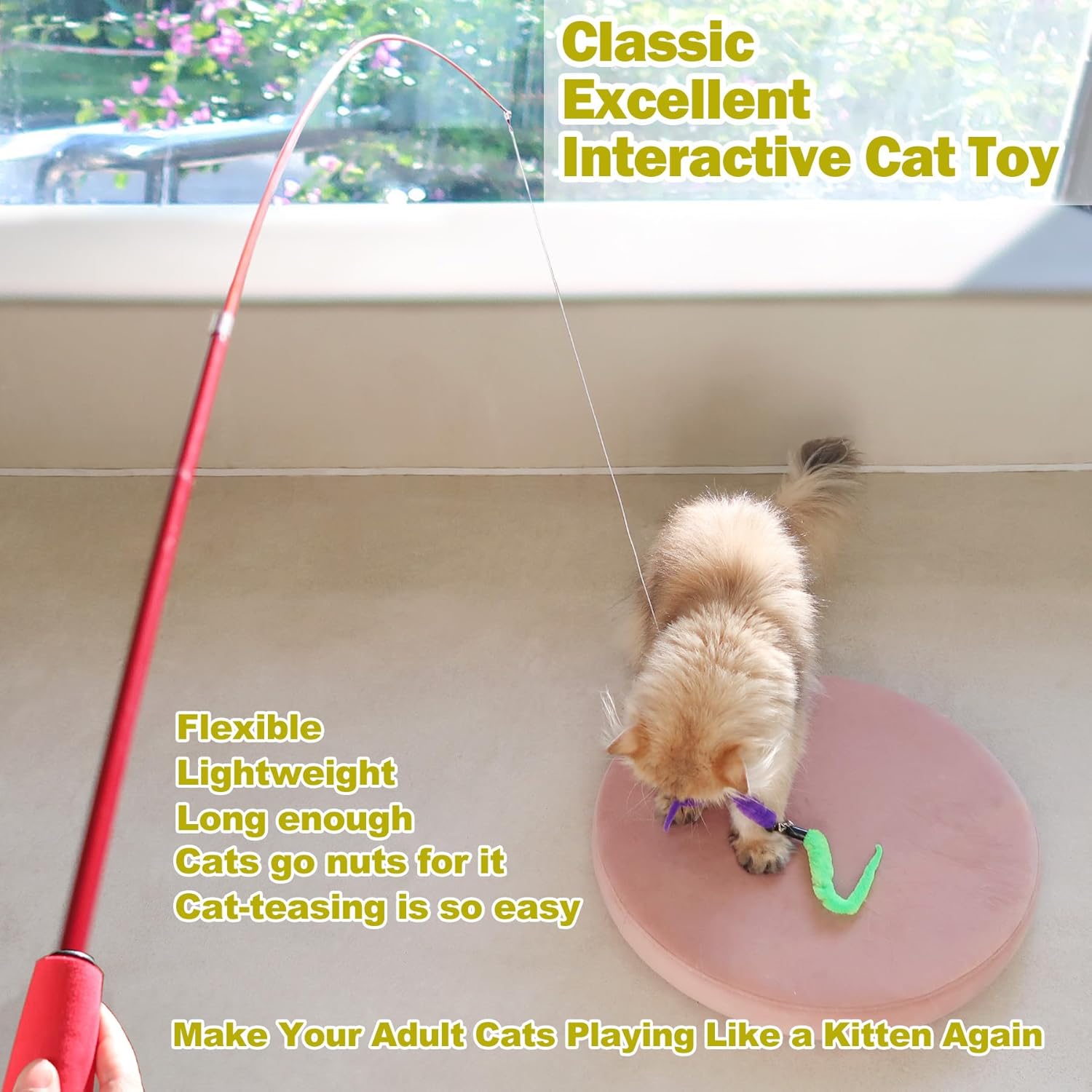 MeoHui Cat Toys for Indoor Cats, Interactive Cat Toy 2PCS Retractable Wand