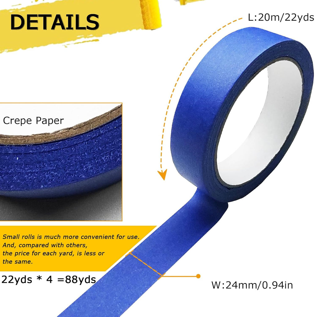 4 Rolls Premium Painters Tape, Blue Tape, Masking Tape, Paint Tape for