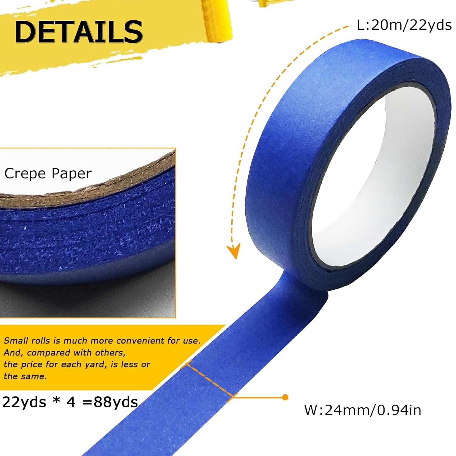 4 Rolls Premium Painters Tape, Blue Tape, Masking Tape, Paint Tape for