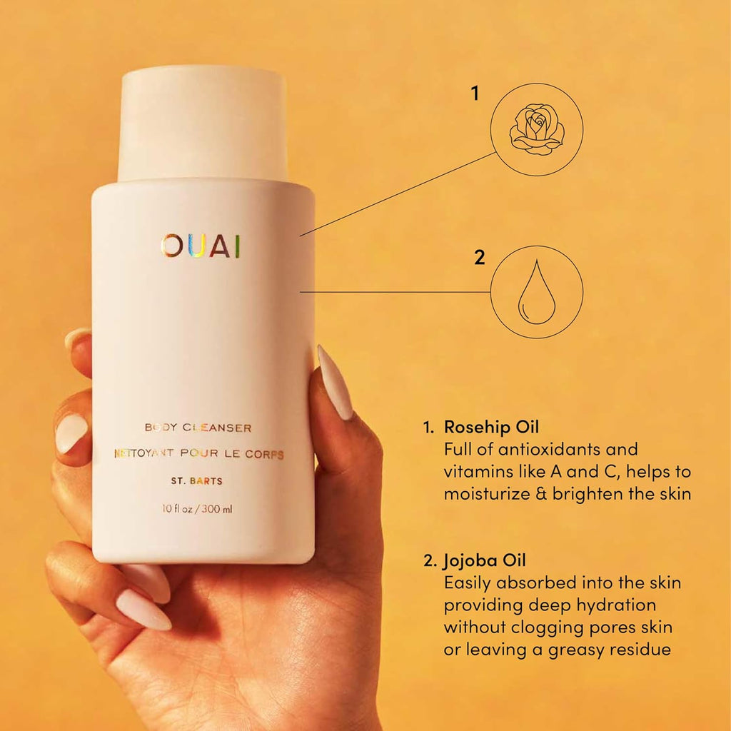 OUAI Body Cleanser, St. Barts - Foaming Body Wash with Jojoba Oil and Rosehip