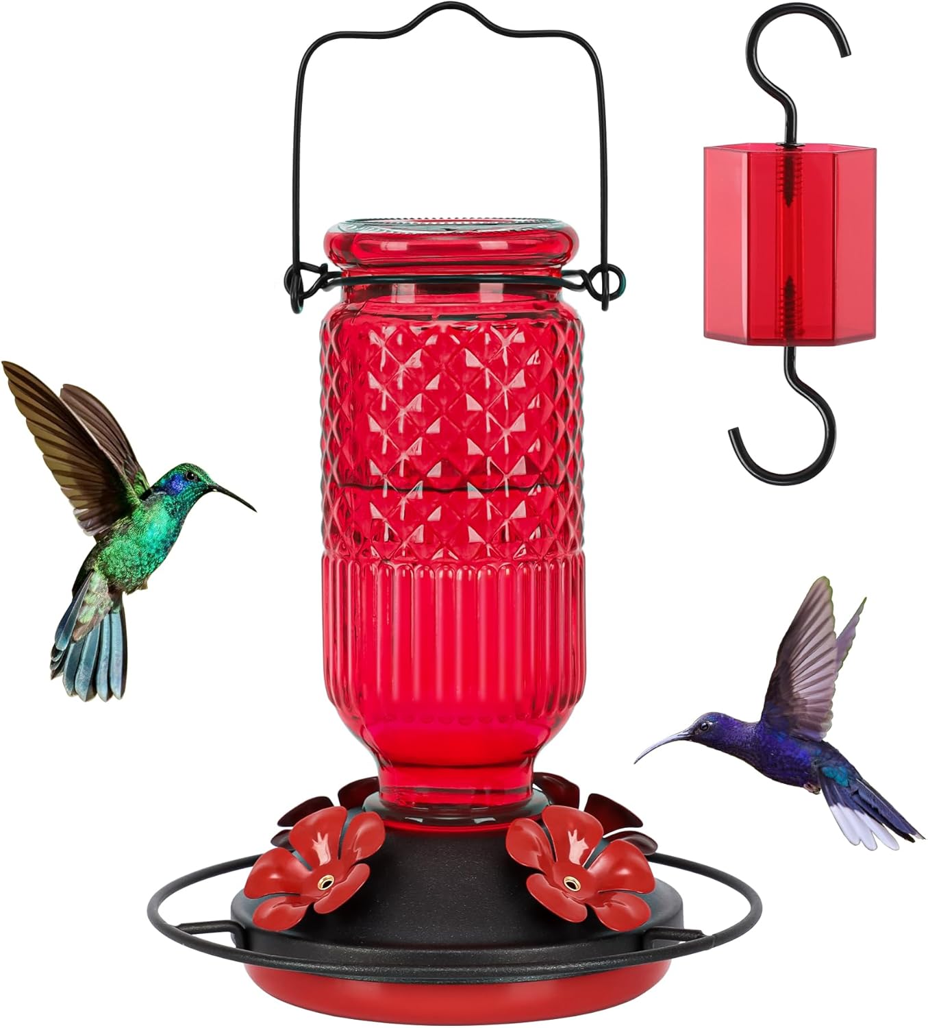 FEED GARDEN Glass Hummingbird Feeder, 16oz Outdoor Hanging Bird Feeder with