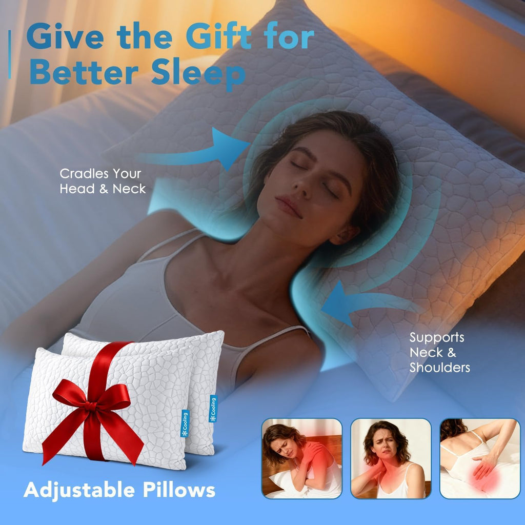 QUTOOL Cooling Pillow for Sleeping, CertiPUR-US Shredded Memory Foam Queen