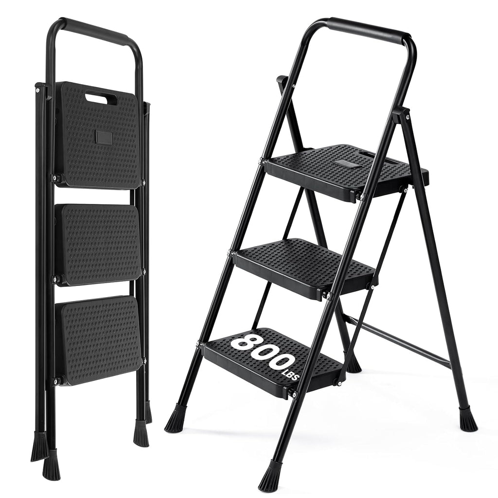OLIXIS 3 Step Ladder, 800lbs Foldable Step Stool with Anti-Slip Pedal