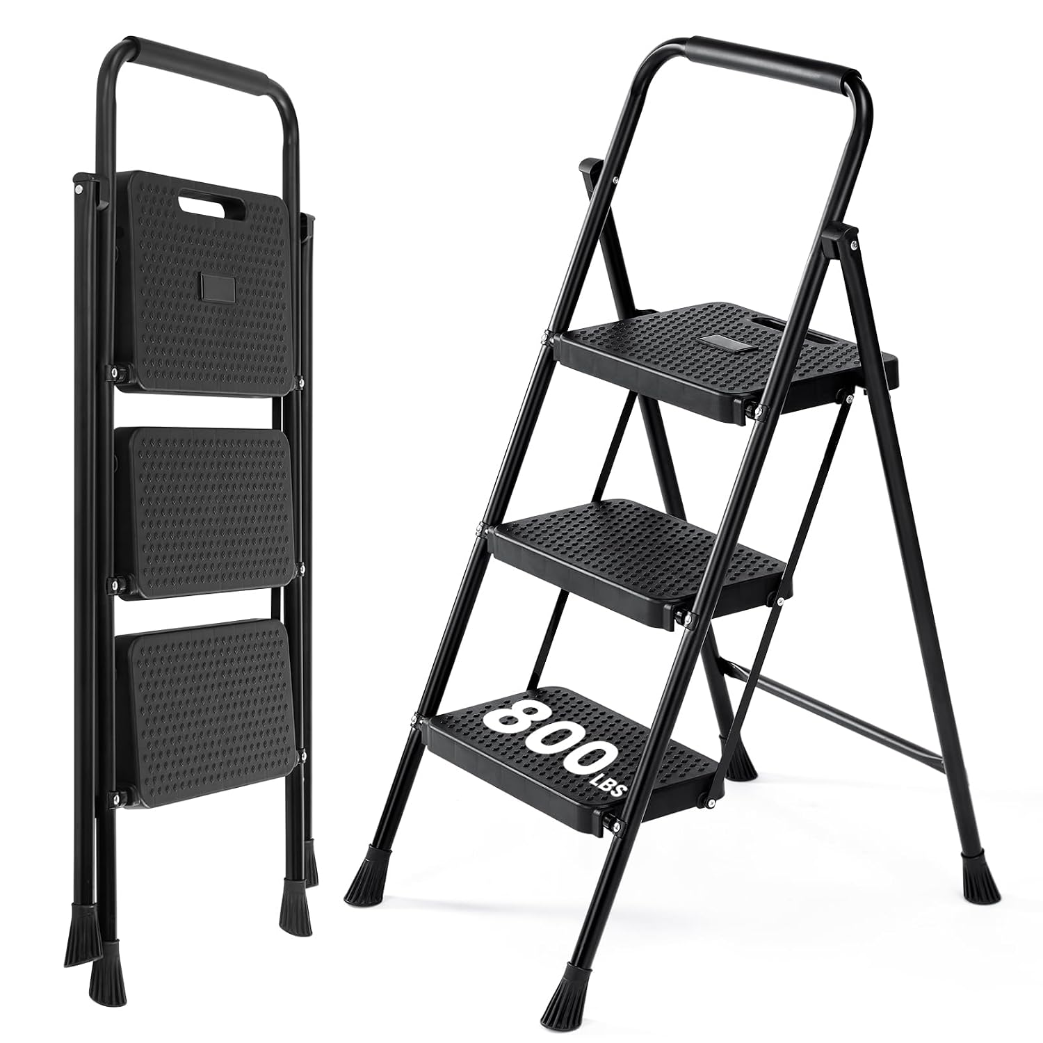 OLIXIS 3 Step Ladder, 800lbs Foldable Step Stool with Anti-Slip Pedal
