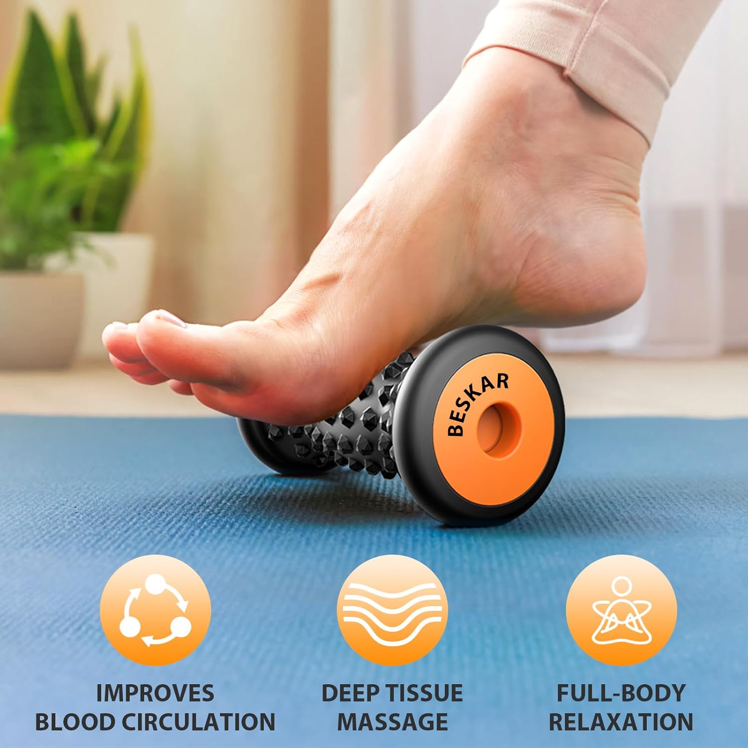 BESKAR Foot Massager Roller for Plantar Fasciitis Relief, Portable, Deep