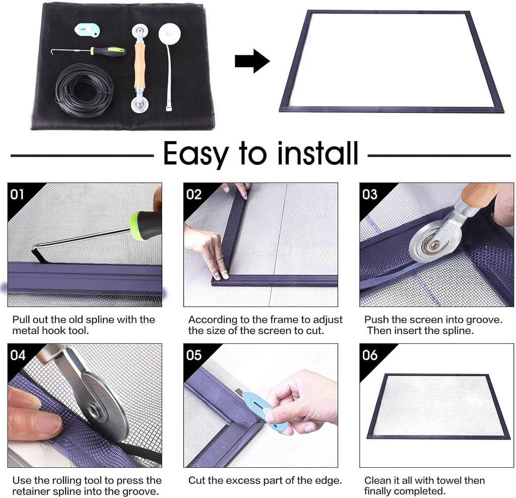 Windows Screen and Screen Door Repair Kit, 48"x118" Charcoal Fiberglass Mesh