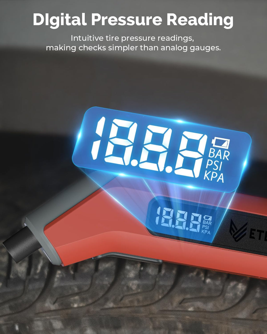 ETENWOLF T300 Digital Tire Pressure Gauge 3-200 PSI, Industrial Tire Gauge