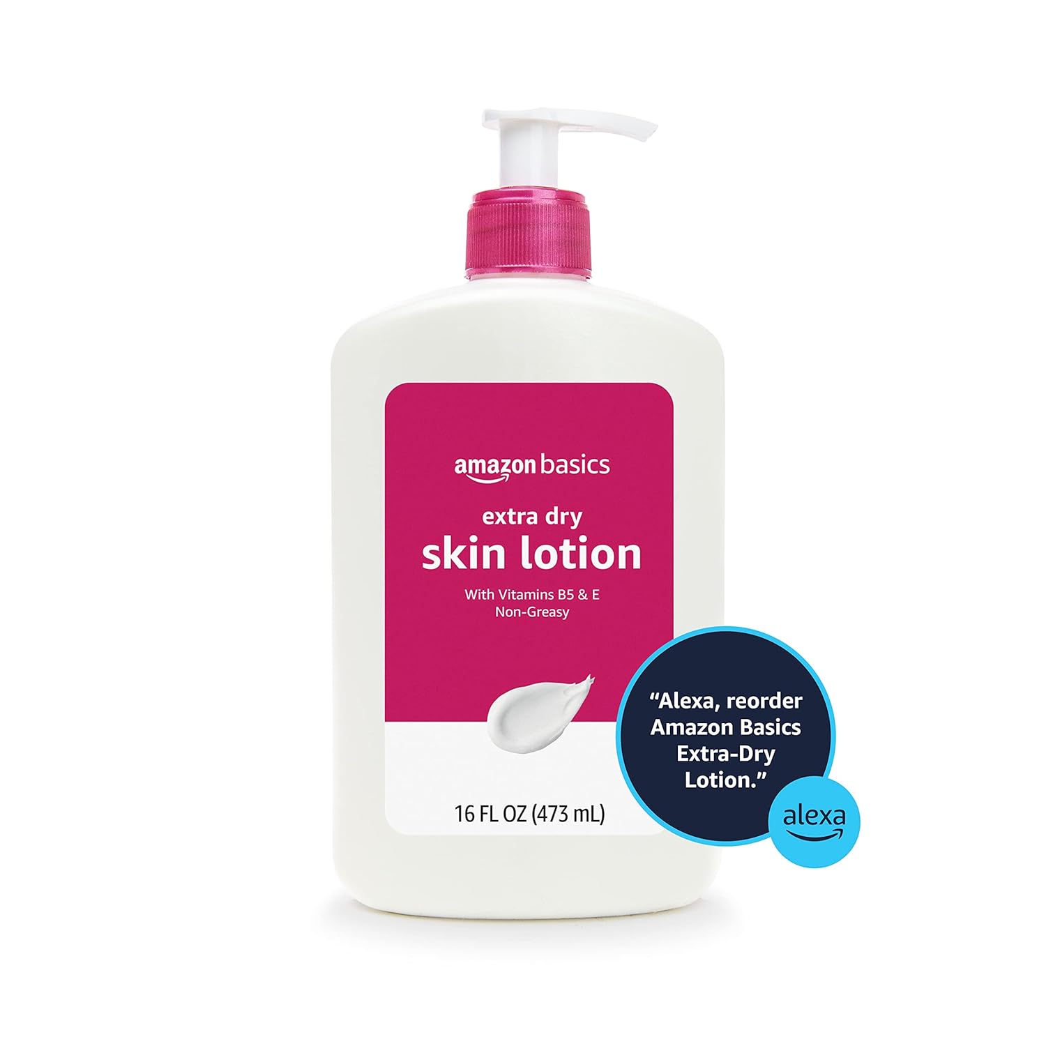 Amazon Basics Body Lotion For Dry Skin with Vitamins B5 & E, Clean Scent, 16