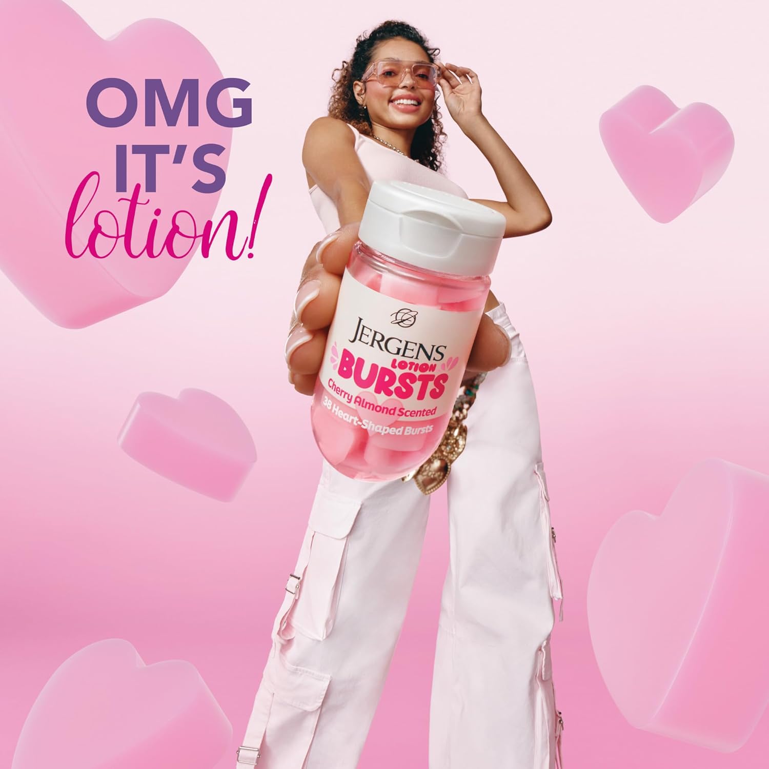 Jergens Cherry Almond Lotion Bursts, Squishy Heart-Shaped Moisturizer Bursts