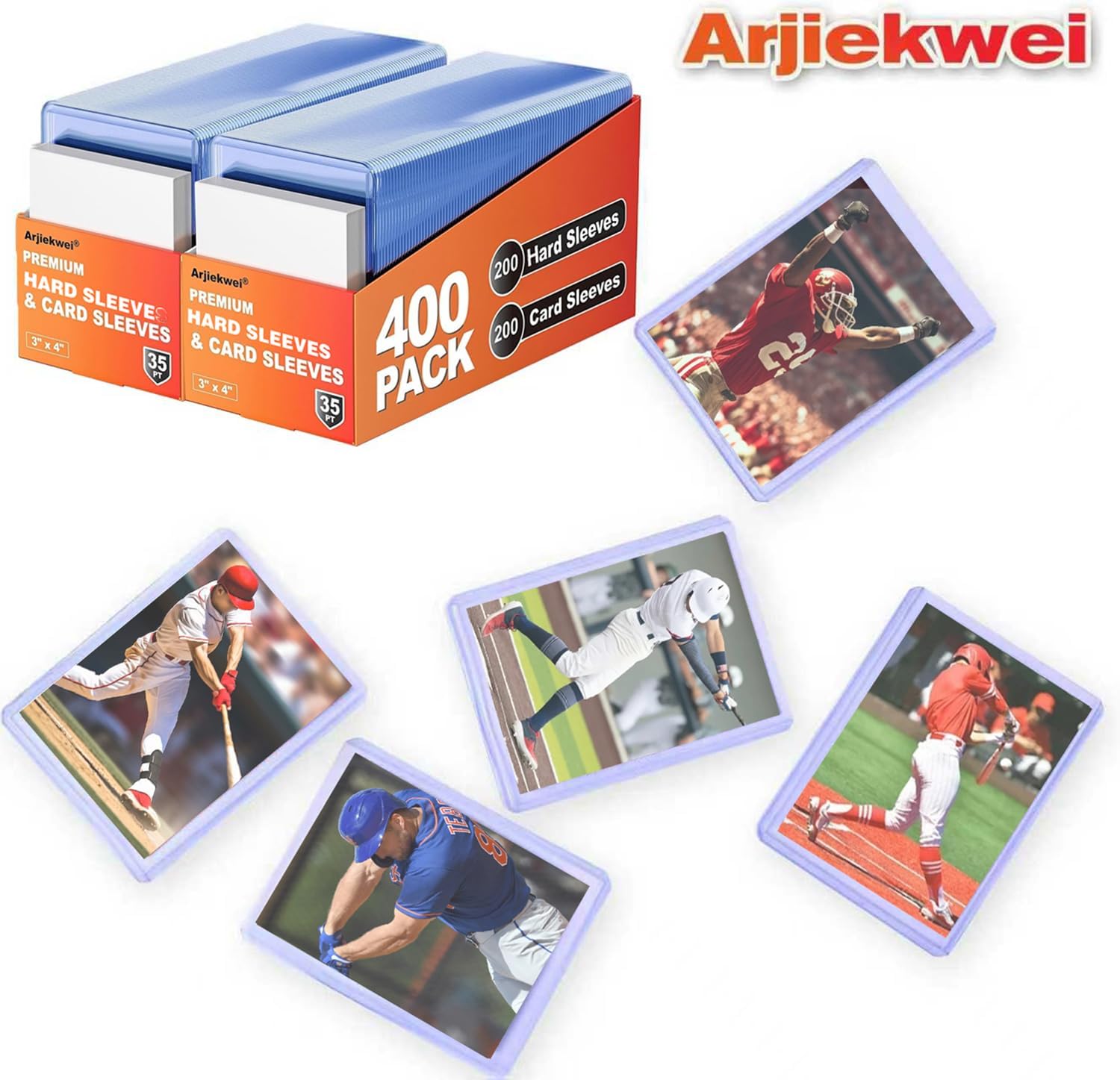 400 Card Sleeves Hard Plastic, Arjiekwei 3"X4" Baseball Cards Protectors