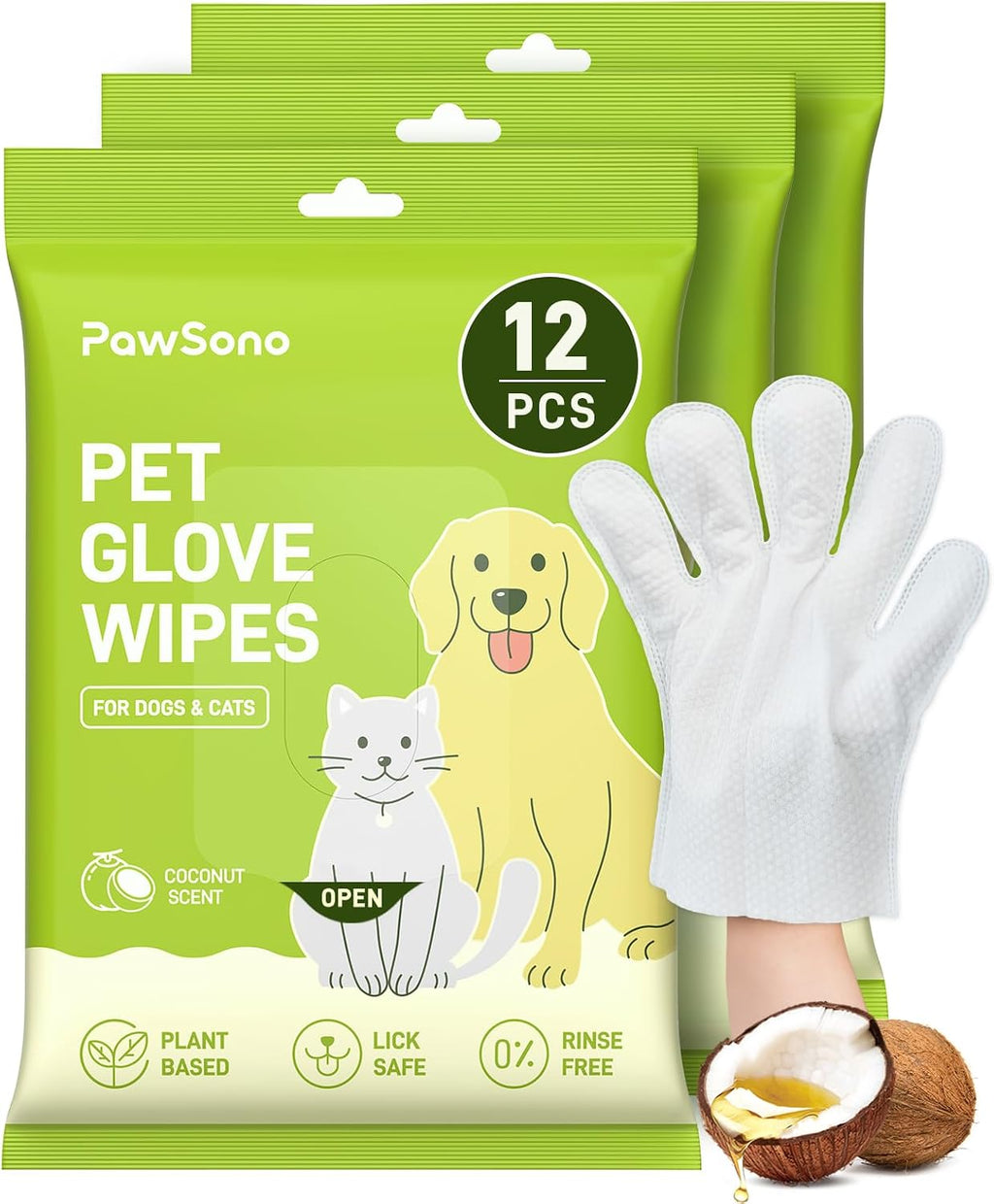 36ct Pet Glove Wipes for Dogs, Cats & Small Animals, Coconut Scent