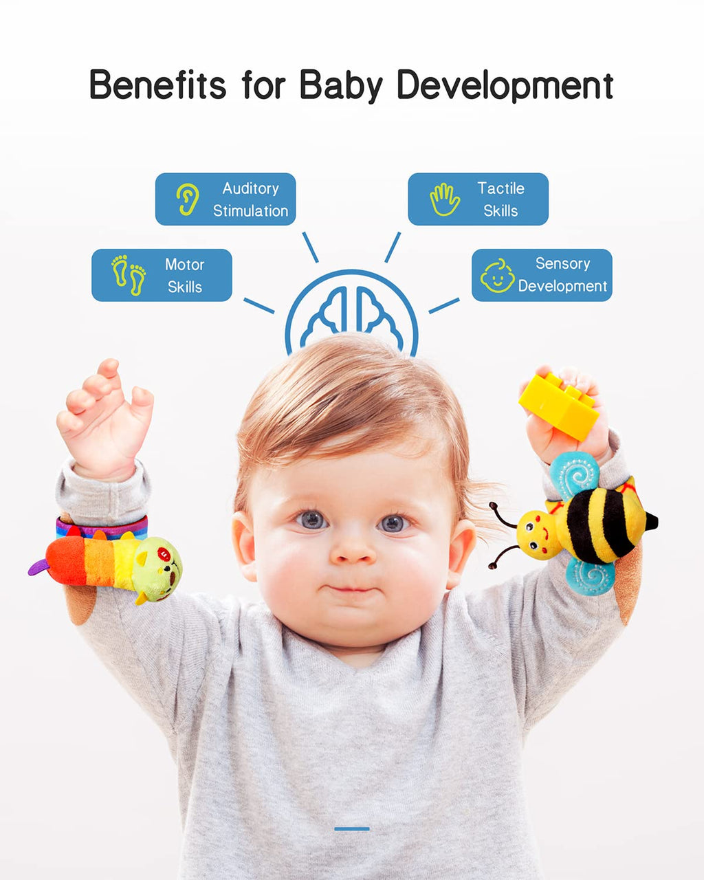 Infinno Baby Wrist Rattle Socks and Foot Finder Set, Perfect Baby Toys for
