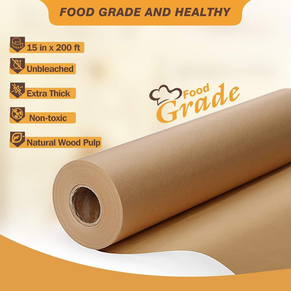 Unbleached 15 x 200 ft Parchment Baking Paper Roll - 250 Sq.Ft for Baking