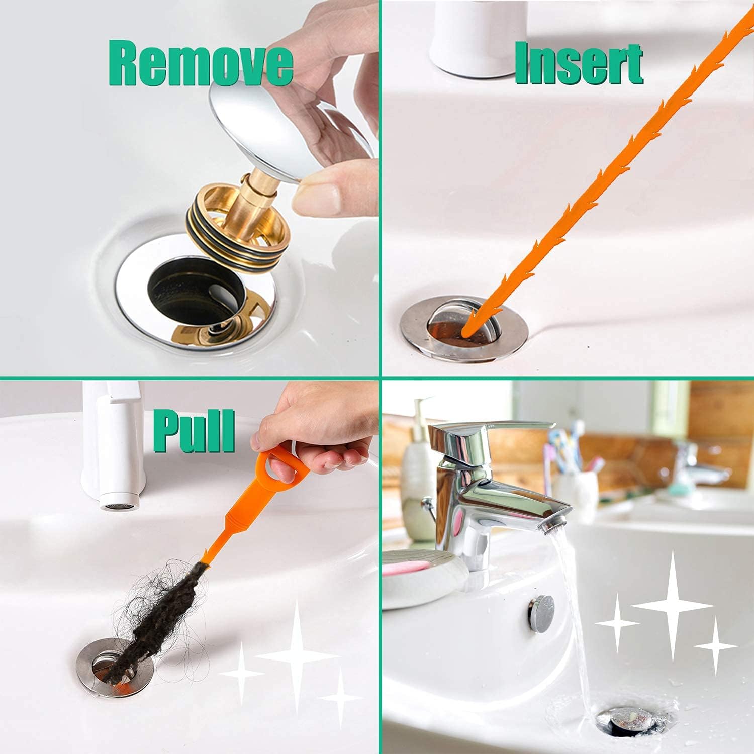 Drain Snake Hair Drain Clog Remover - 3 Pack Shower Snake Sink Unclogger Tool