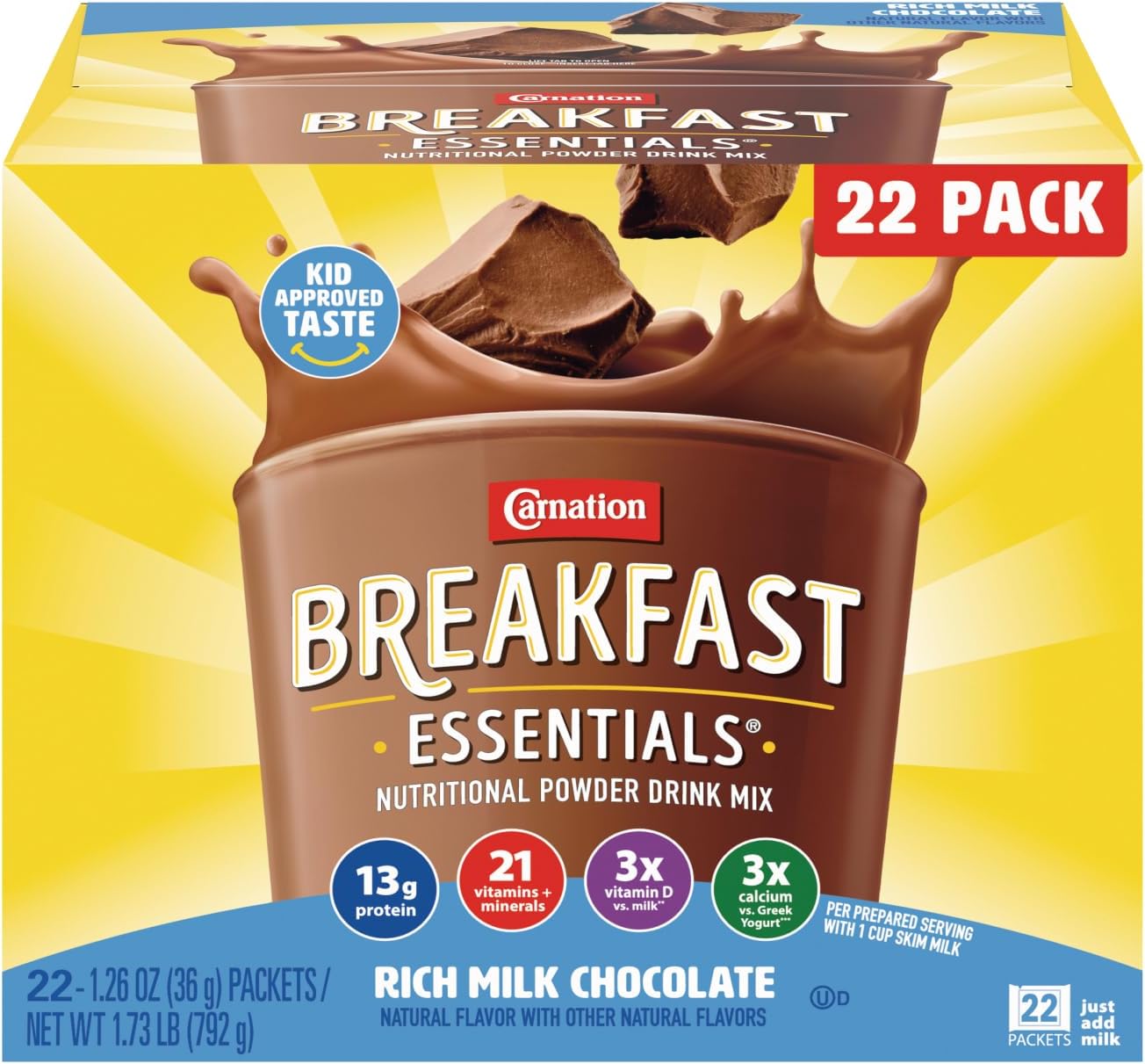 Carnation Breakfast Essentials Powder Drink Mix, Rich Milk Chocolate, 22