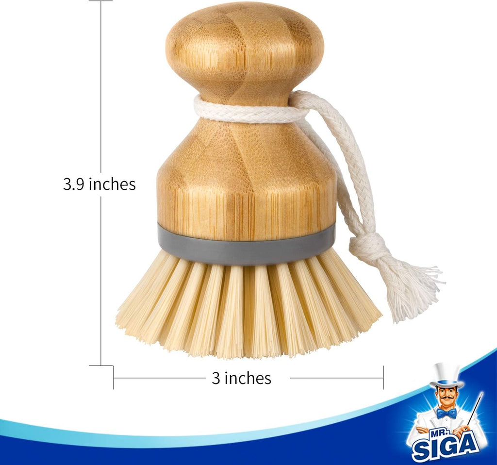 MR.SIGA Bamboo Palm Brush, Scrub Brush for Dishes Pots Pans Kitchen Sink