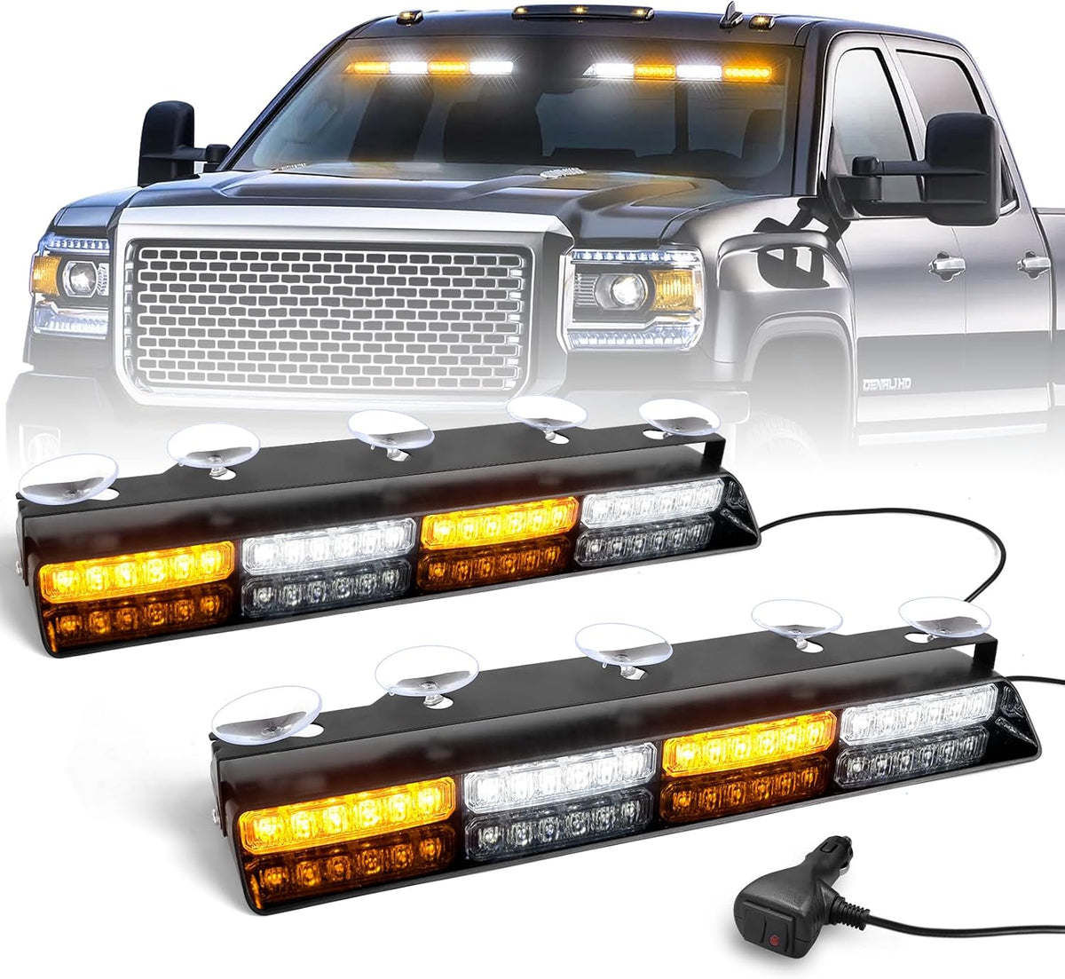 HLauto 2x16.8 inch Dash Strobe Lights, 48 LED Visor Light Bars