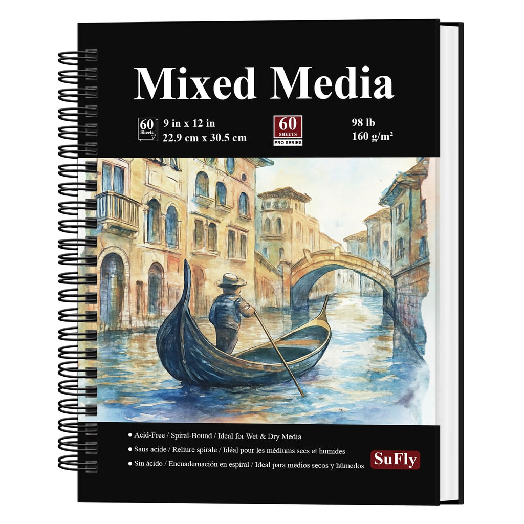 SuFly Mixed Media Sketchbook 9x12, Mixed Media Paper_98lb/160gsm, 60 Sheets