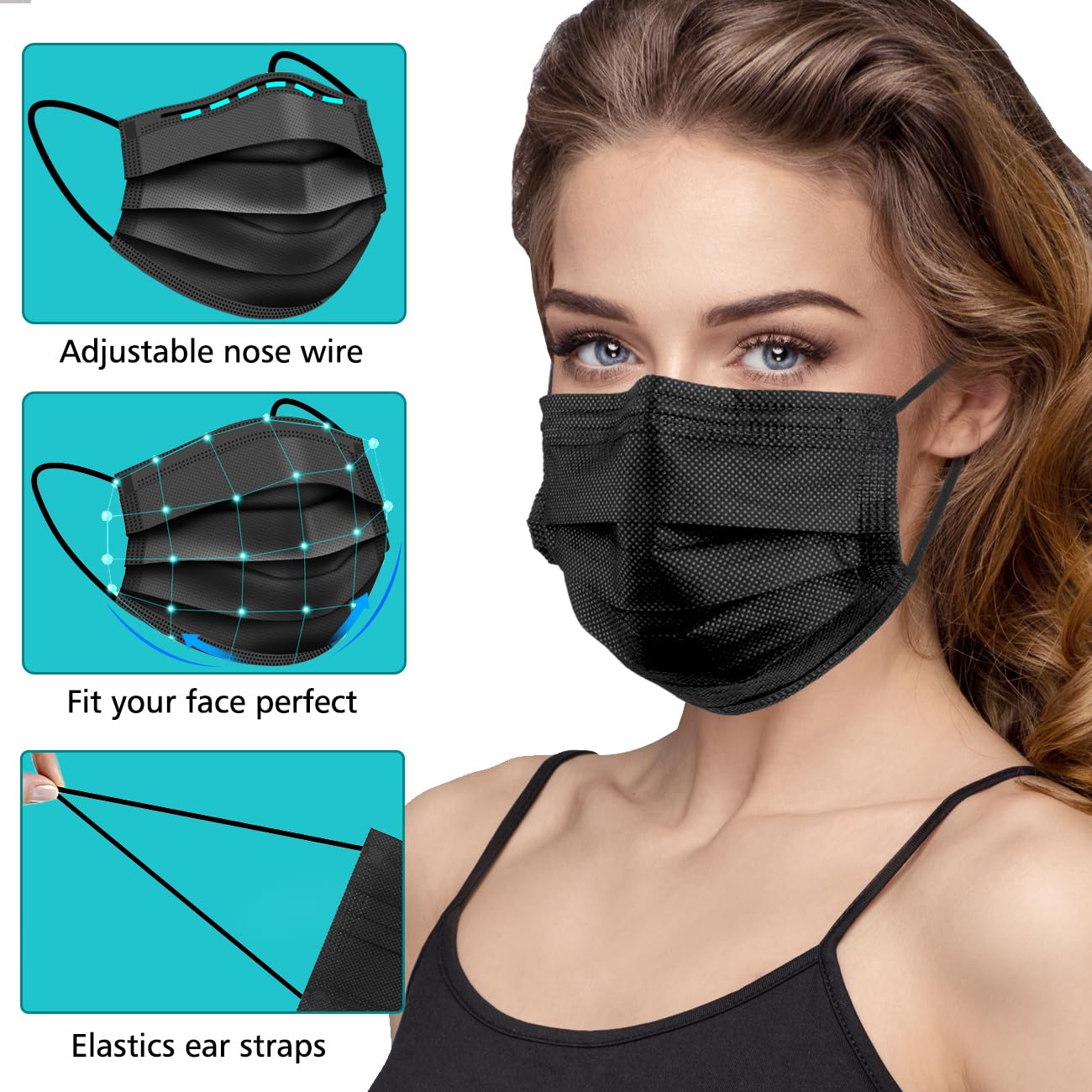 ZTANPS 100 PCS Disposable Face Masks, Black Disposable Masks, 3 Ply