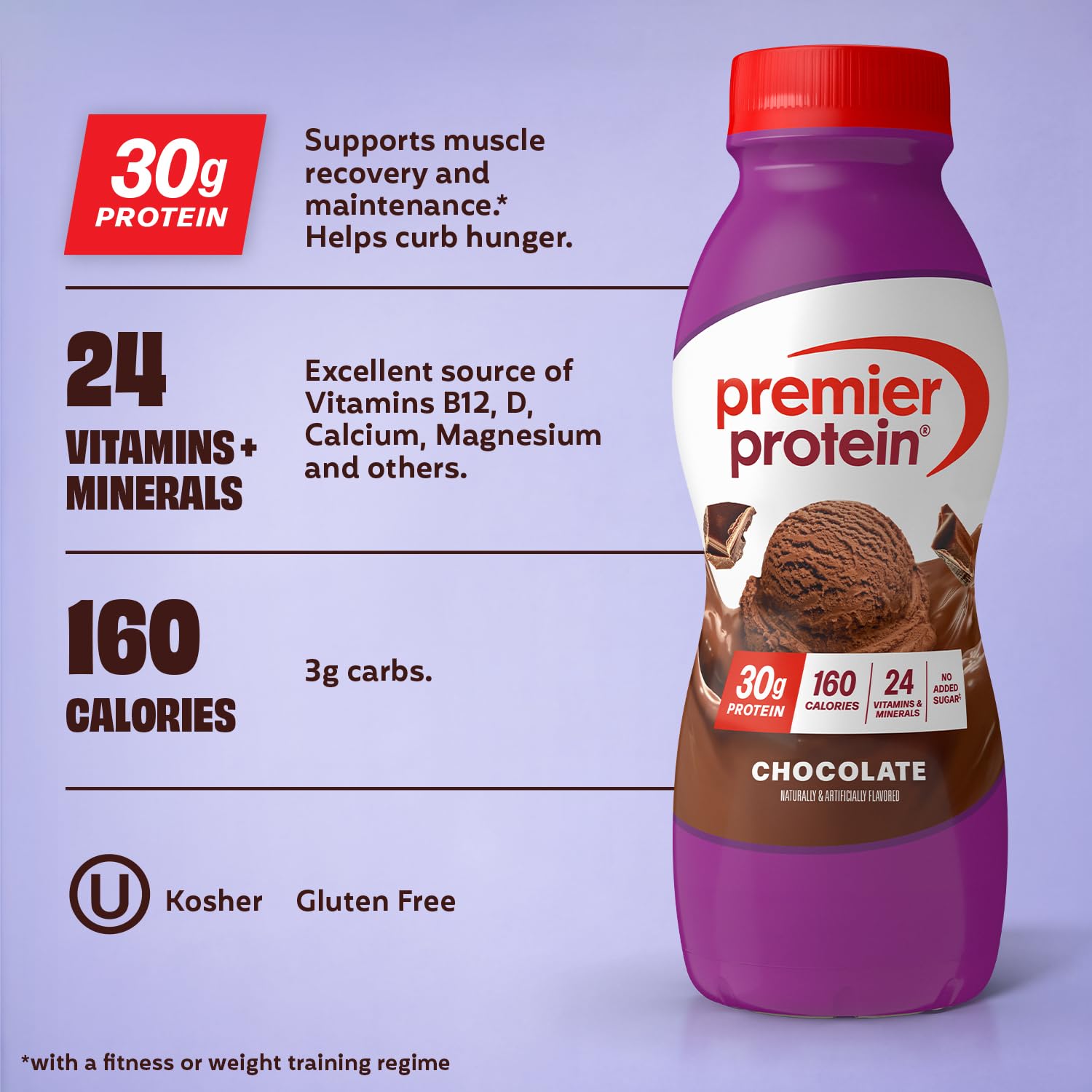 Premier Protein Shake, Chocolate, 30g Protein, No Added Sugar, 24 Vitamins &