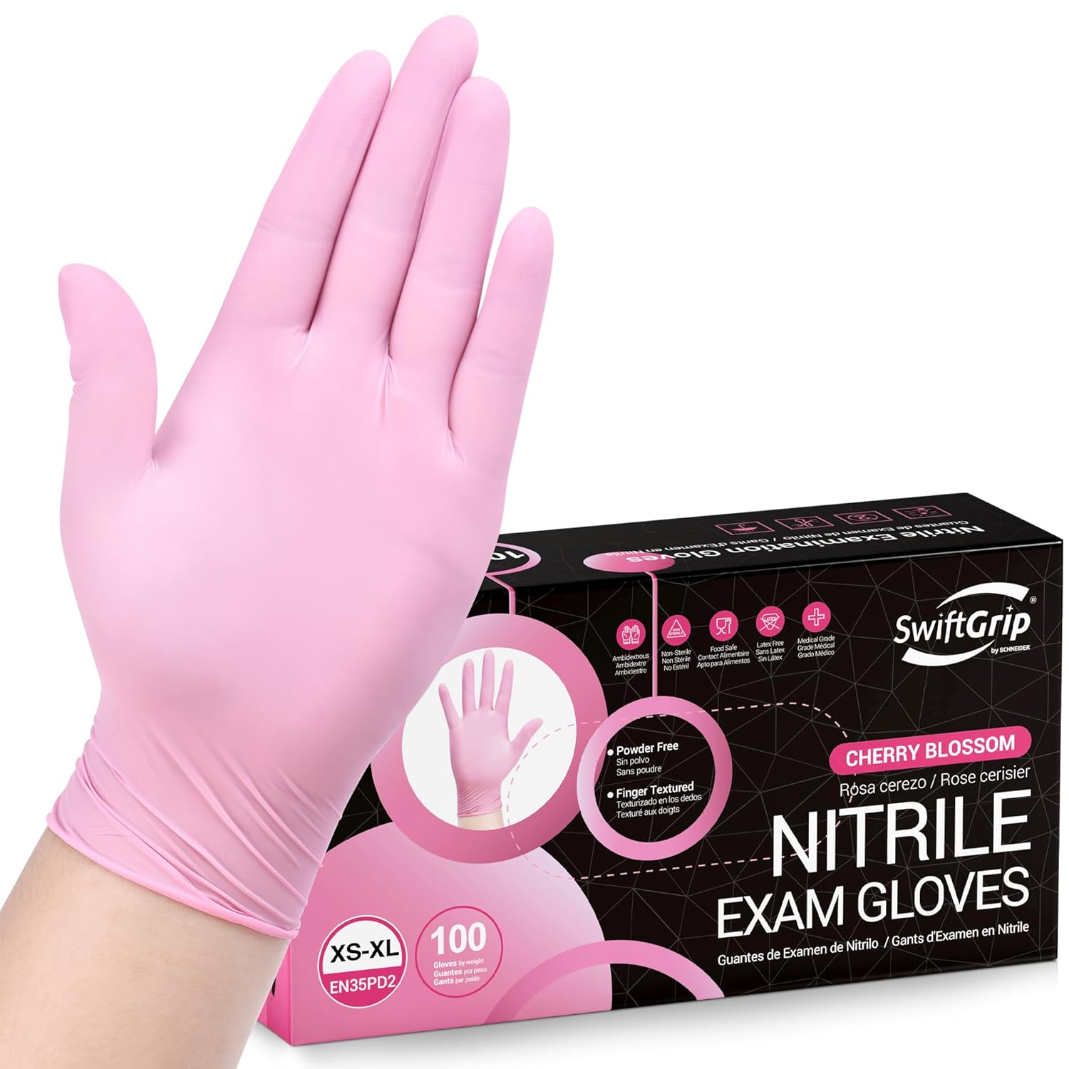 SwiftGrip Pink Nitrile Gloves, 3-mil, Industrial Gloves Disposable Latex