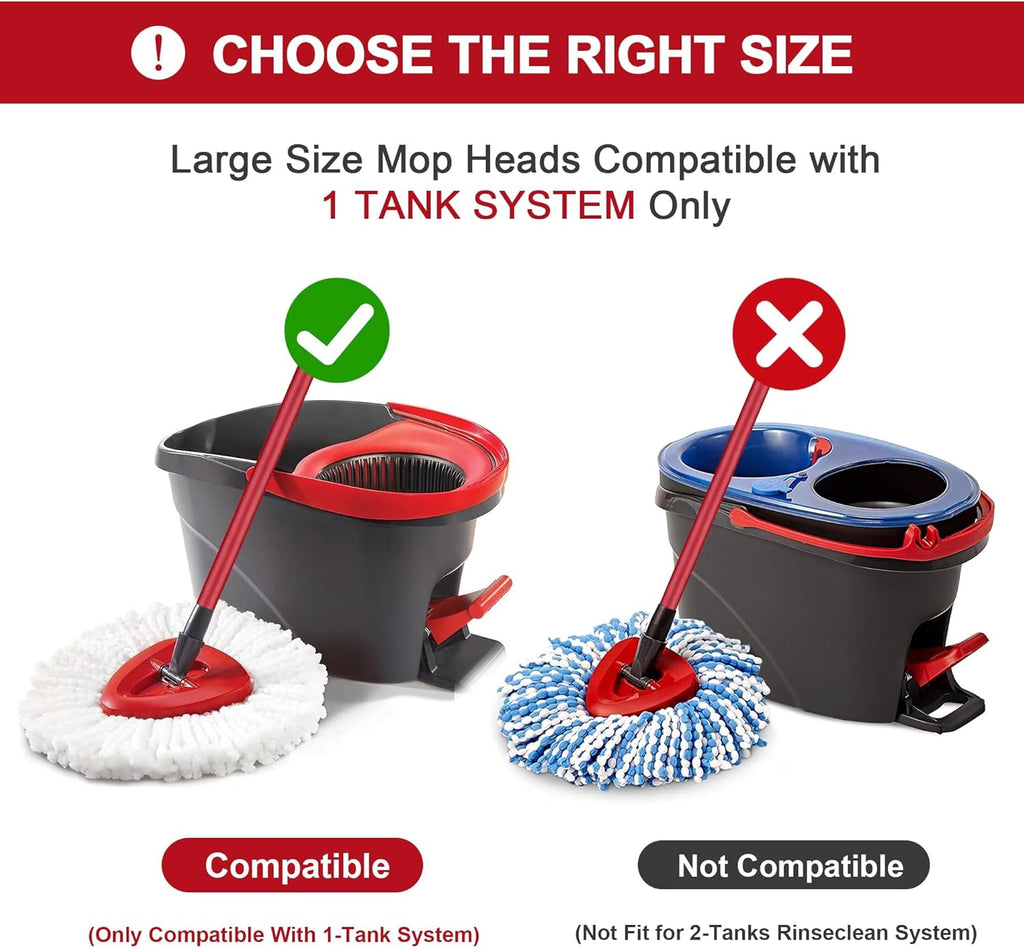 4 Pack Mop Heads Replacements for O-Ceda Easy Wrin Spin System, Microfiber