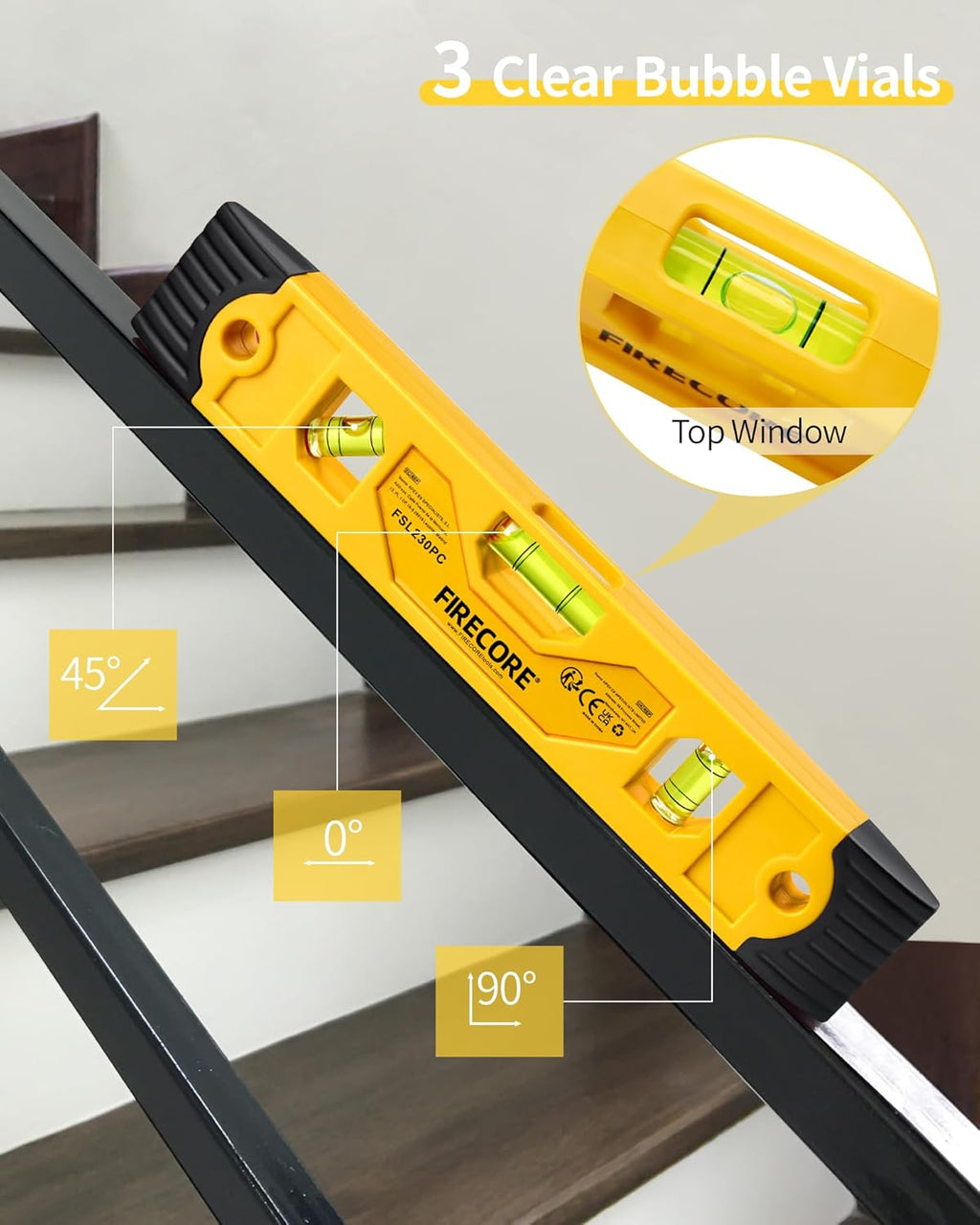 Torpedo Level Magnetic, Firecore 9 Inch Shockproof Small Leveler Tool with 3
