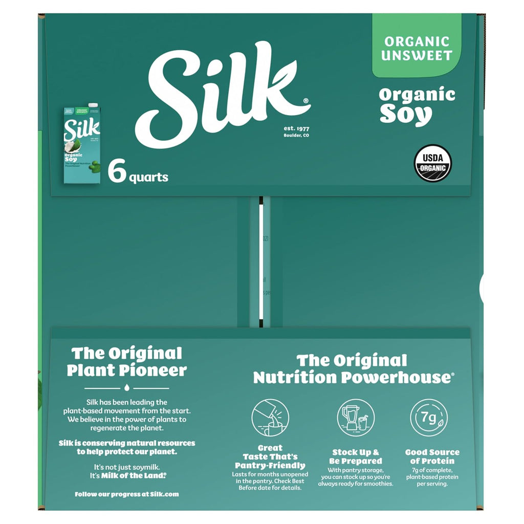 Silk Shelf-Stable Organic Soy Milk, Unsweetened, Dairy-Free, Vegan, Non-GMO