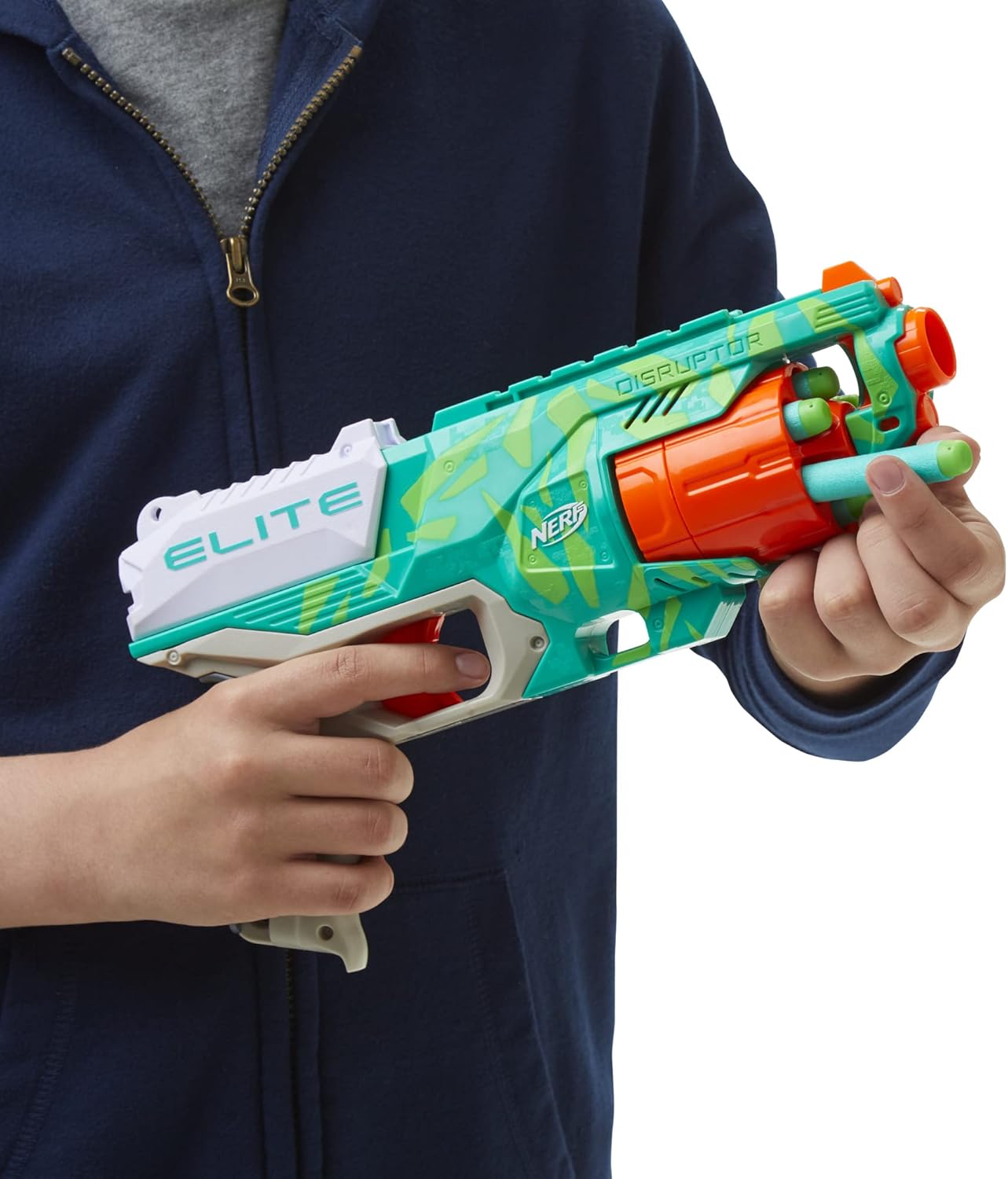 NERF Elite Disruptor Dynamic Green Dart Blaster, Rotating Drum, Slam Fire