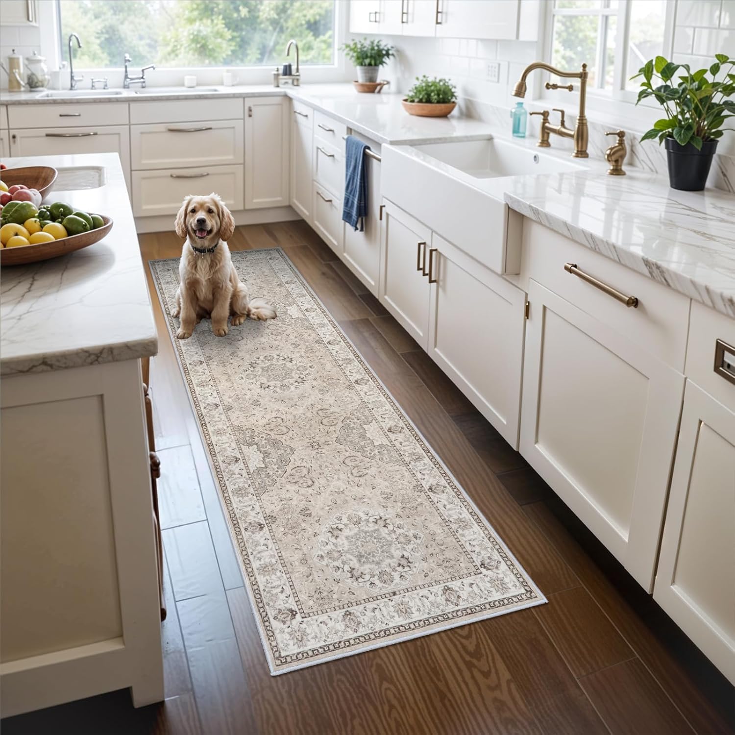 2x6 Hallway Washable Runner Rug : Vintage Soft Kitchen Laundry Runner with