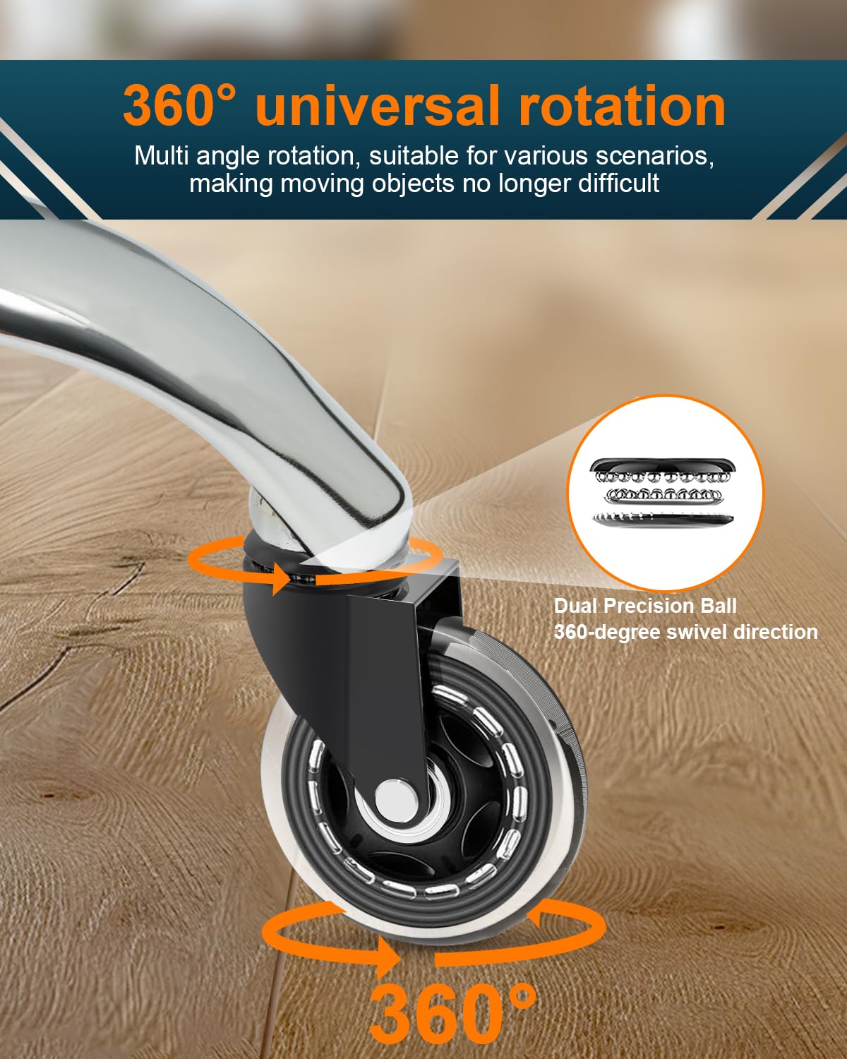 RidRed Office Chair Wheels - Replacement Rubber Wheels - Universal Fit 3 Inch