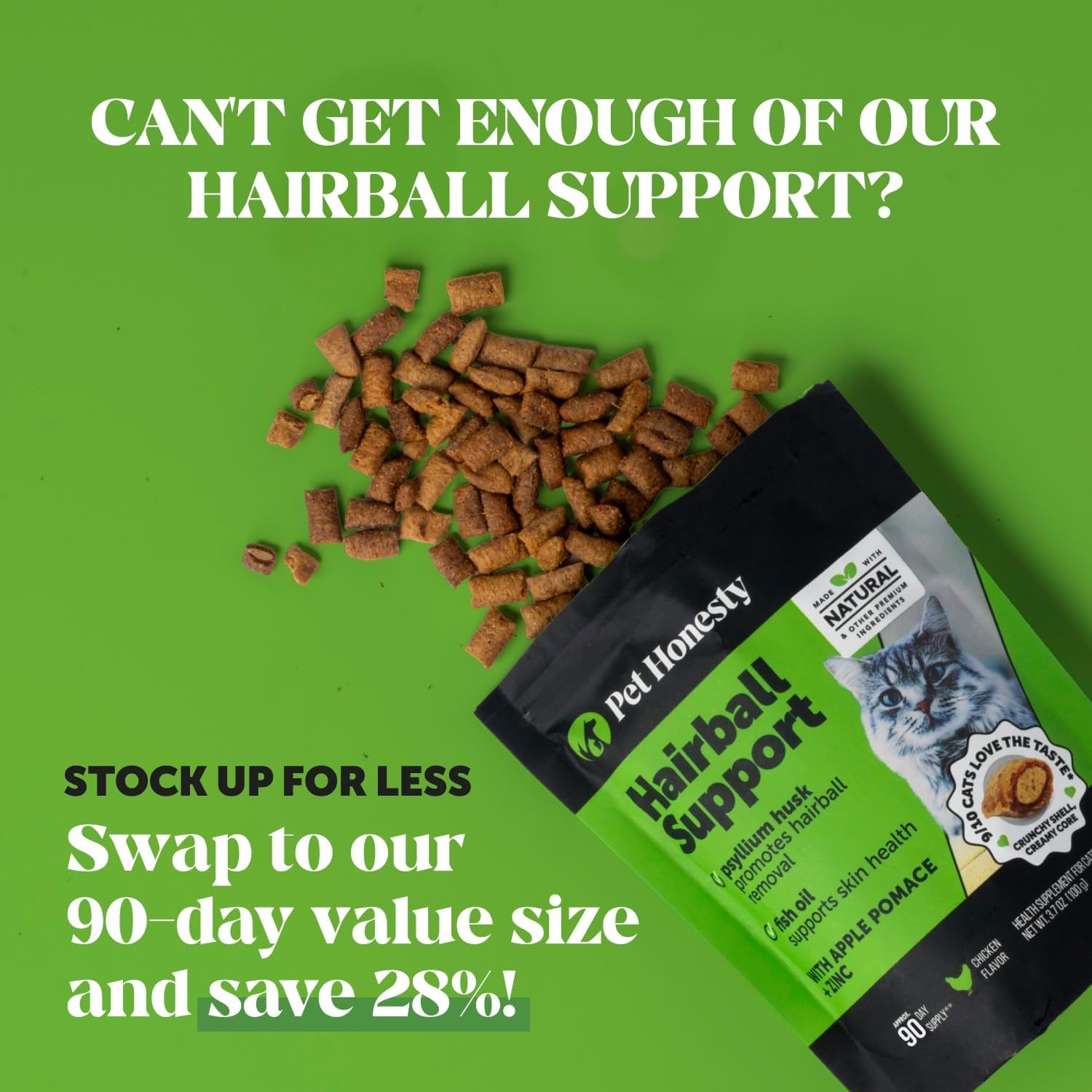 Cat Hairball Support Crunchy & Creamy Chews, Hairball Remedy Treats, Cat
