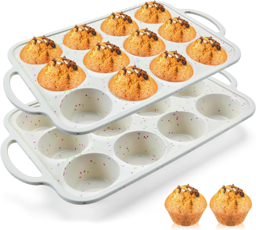 Vinino 2Pack Silicone Muffin Pan for Baking with Metal Reinforced Frame, 12