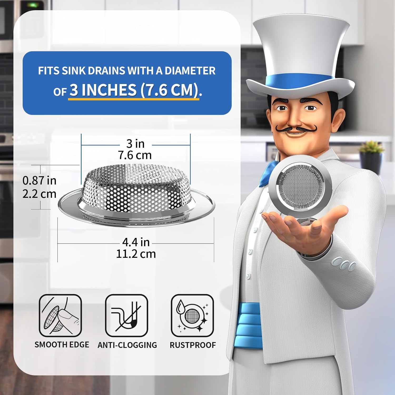 MR.SIGA Kitchen Sink Strainer, Stainless Steel Sink Drain Strainer