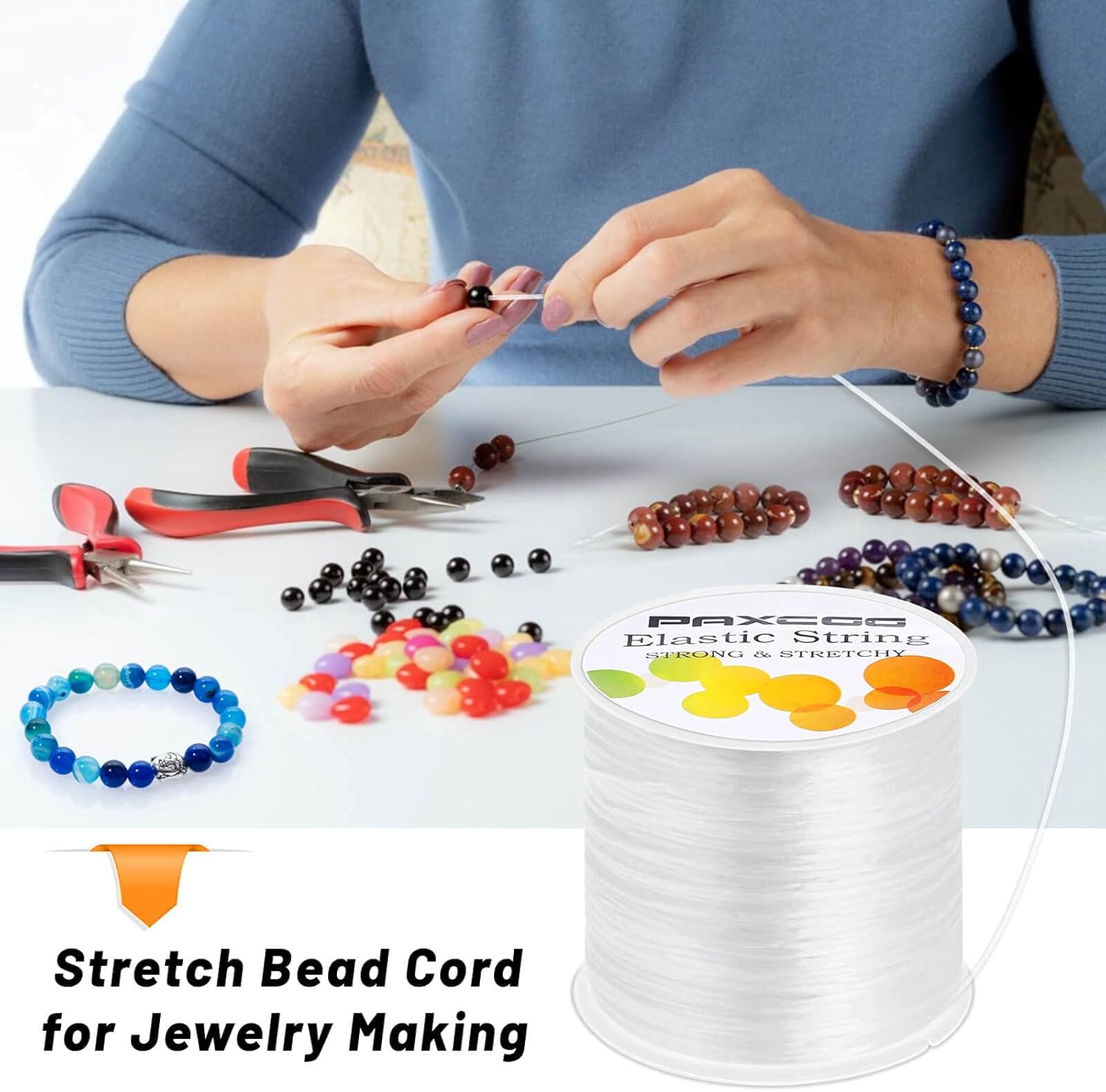 Paxcoo Elastic Bracelet String Cord Stretch Bead Cord for Jewelry Making and