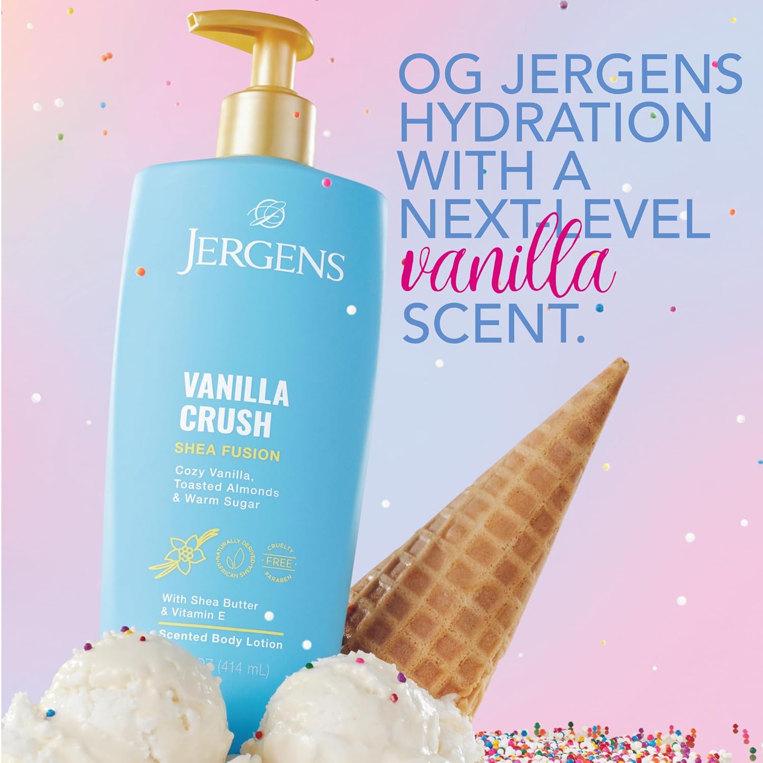 Jergens Shea Fusion Vanilla Crush Body Lotion for Dry Skin, Moisturizing Body